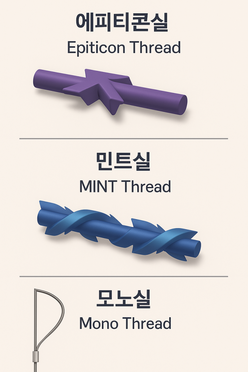 에피티콘실, 민트실, 모노실의 형태를 비교한 이미지