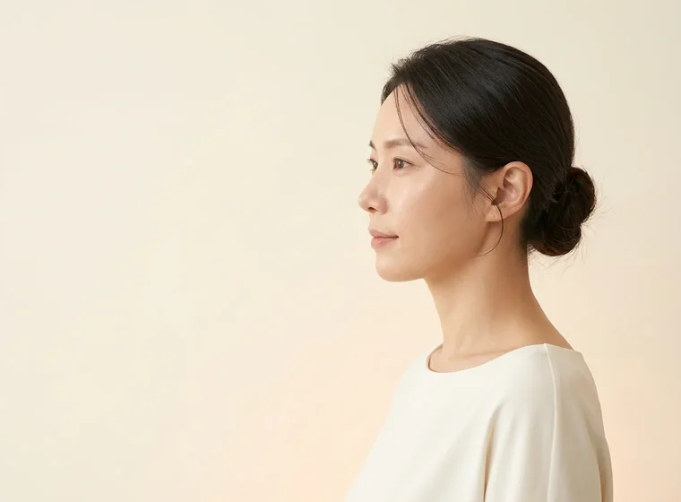 자연스러운 턱선이 드러난 여성의 옆모습
