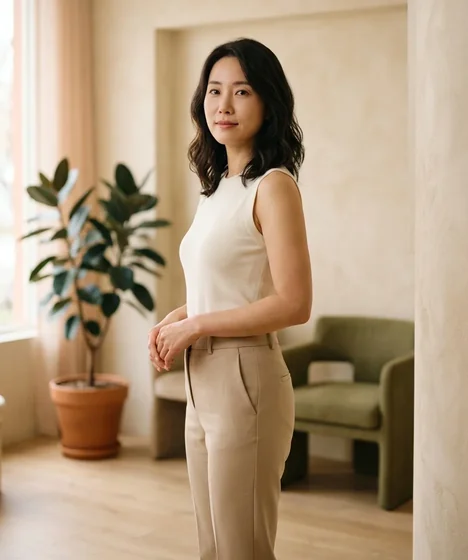 팔과 허리, 복부 라인이 자연스럽게 보이는 여성