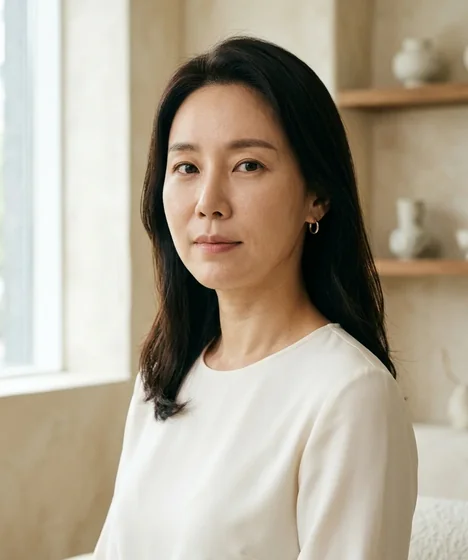 볼과 턱 아래 윤곽이 자연스럽게 보이는 여성